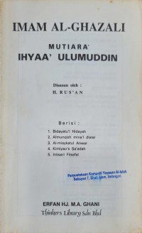 Mutiara Shyaa' Ulumuddin / Imam Al-Ghazali ; disusun oleh H. Rus'an